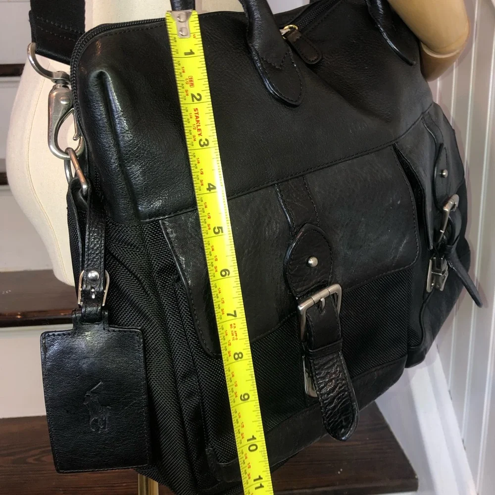 RALPH LAUREN Black Leather and Canvas Laptop Messenger Shoulder Work Bag VTG